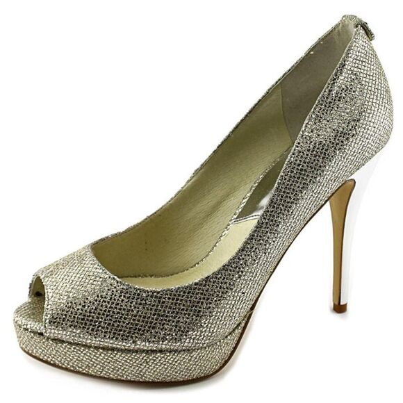 Michael Kors Gold Glitter Milan Platform Peep-Toe Pumps - Size 8.5 - Picture 5 of 16